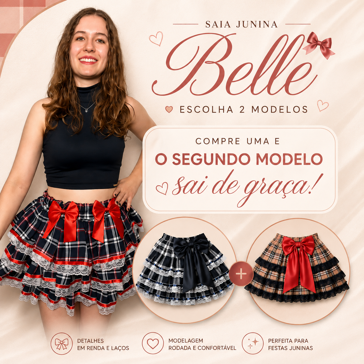 Saia Junina Belle | Escolha 2 Modelos