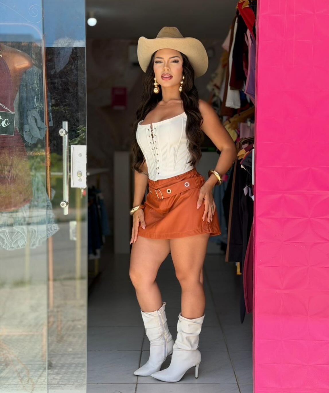 Conjunto Couro Saia + corpete