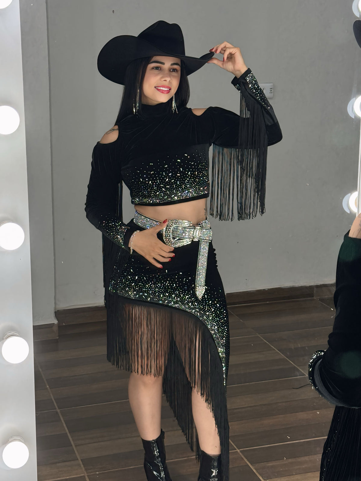 Conjunto veludo franjas Castela