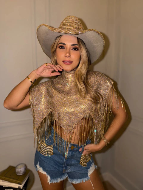 GOLA&CHAPEU DE STRASS FURTA COR